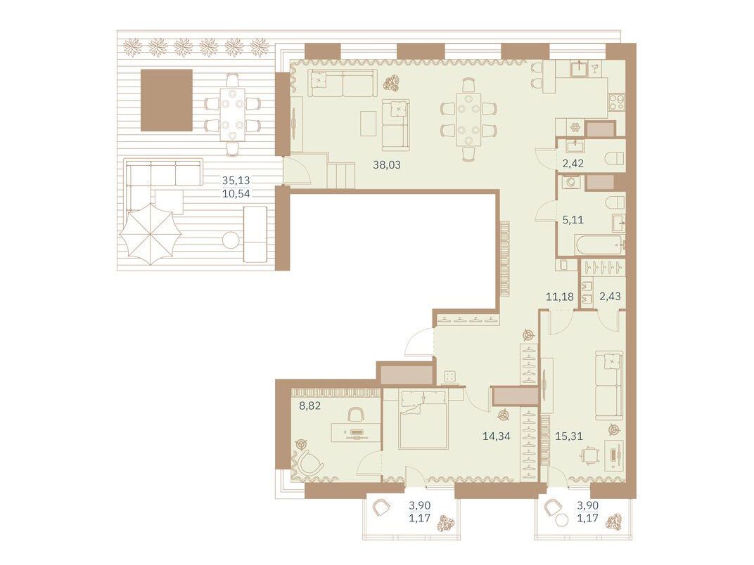 Планировка: 3-комн. квартира 119.60 м² в новостройке Таленто