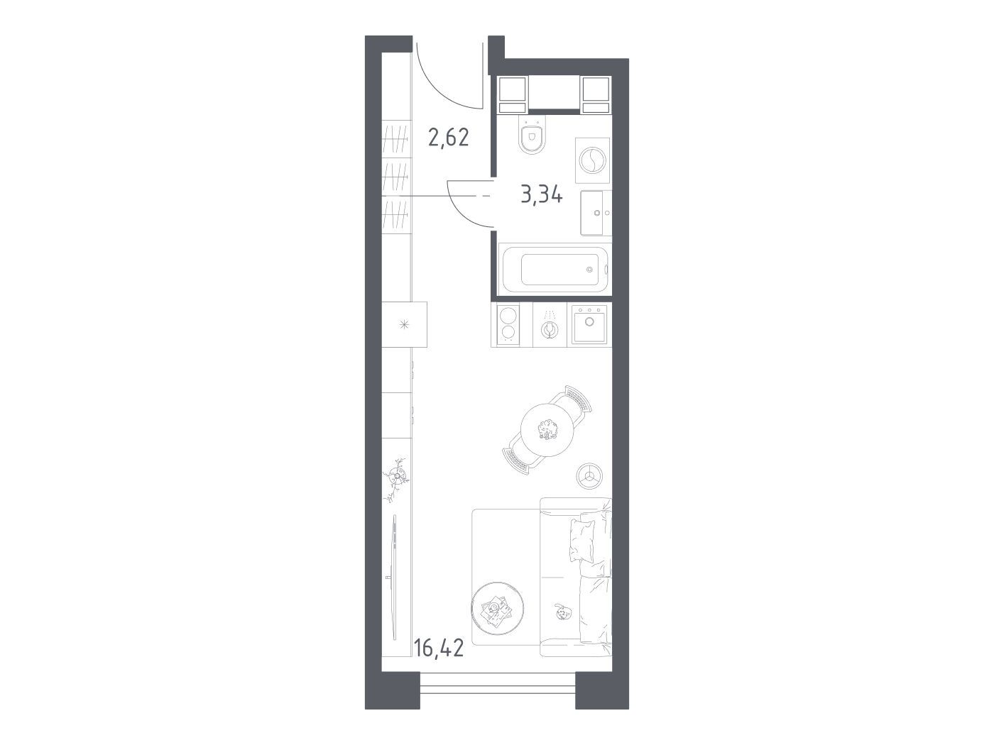 Планировка: Студия 22.38 м² в новостройке Пятницкое 58