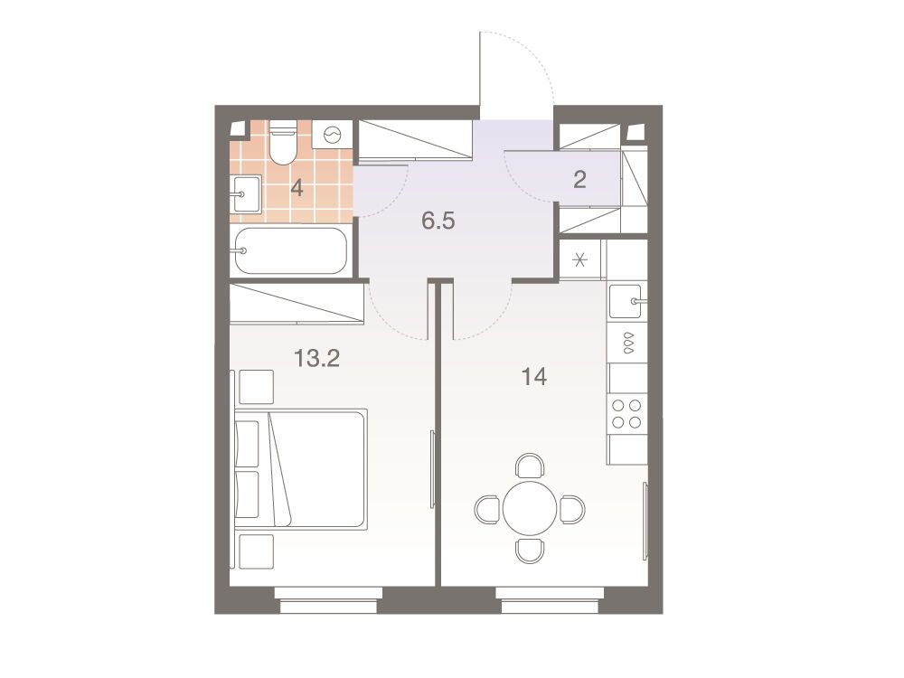 Планировка: 1-комн. квартира 39.70 м² в новостройке ЖК Твелв