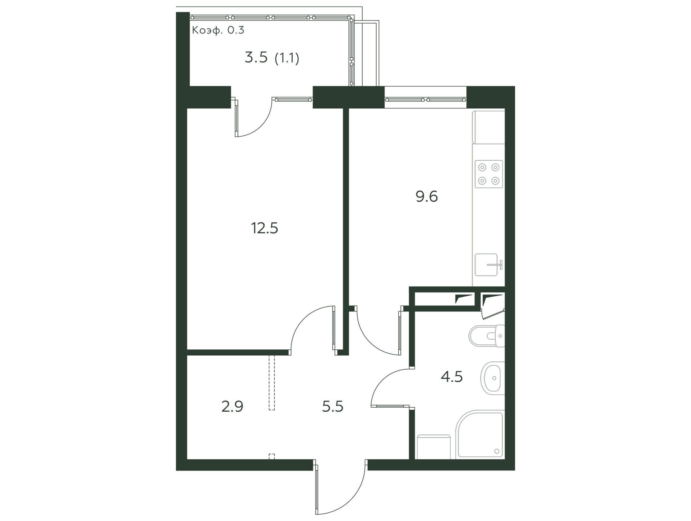 Планировка: 1-комн. квартира 36.10 м² в новостройке Павлово 3
