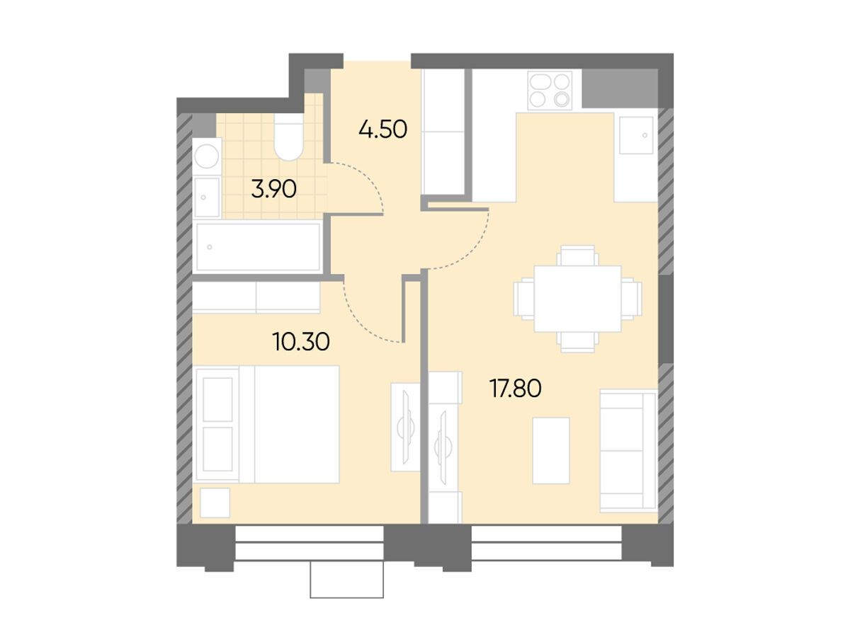 Планировка: 1-комн. квартира 36.50 м² в новостройке ЖК Вейв