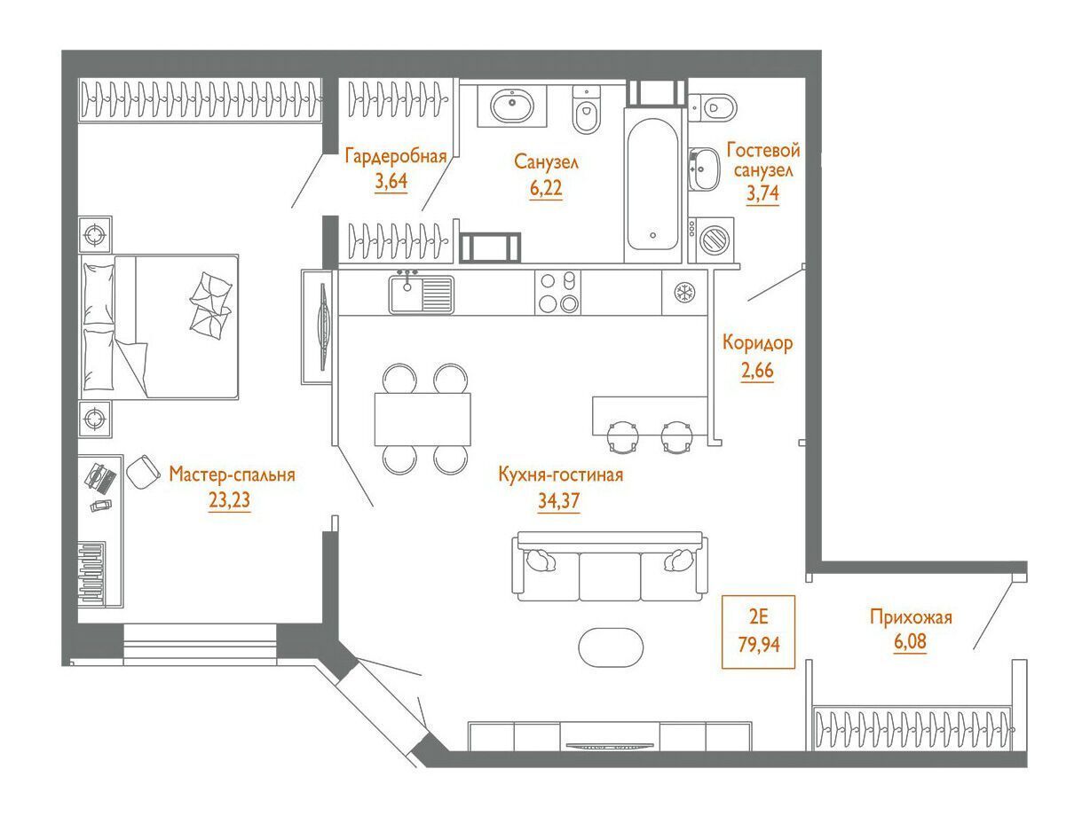 Планировка: 1-комн. квартира 80.30 м² в новостройке Монодом Лайн