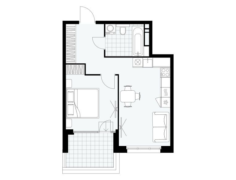 Планировка: 2-комн. квартира 41.40 м² в новостройке Дом на Зорге