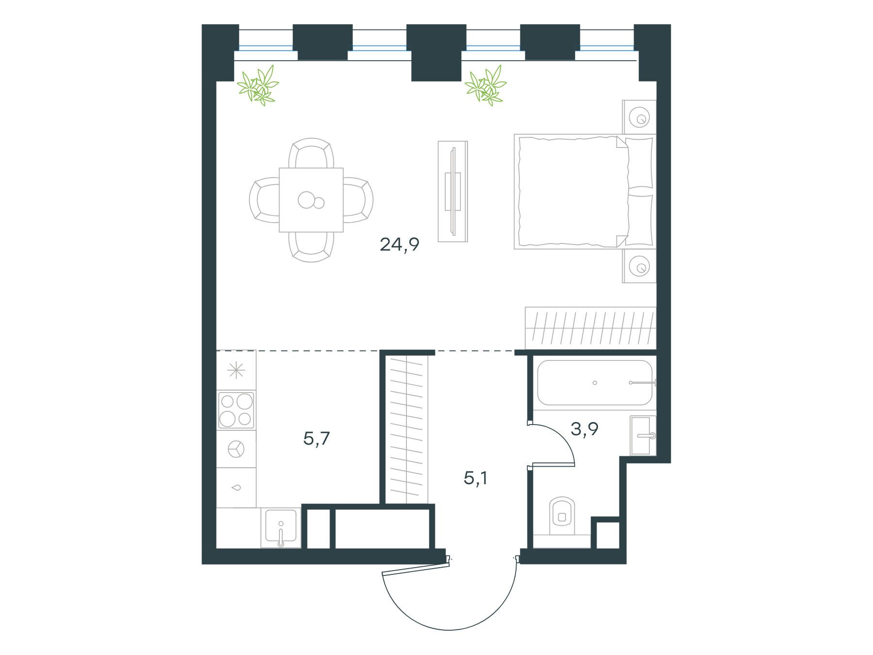 Планировка: Студия 39.60 м² в новостройке Левел Селигерская