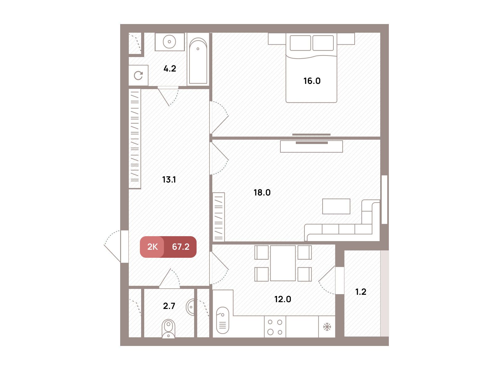 Планировка: 2-комн. квартира 67.20 м² в новостройке ЖК Проспект 39