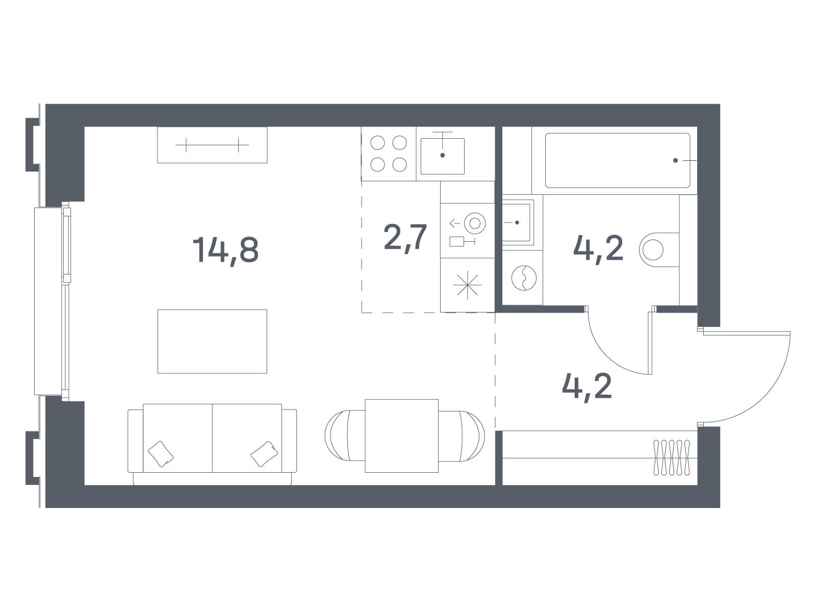 Планировка: Студия 25.90 м² в новостройке ЖК Портленд. Дом на берегу