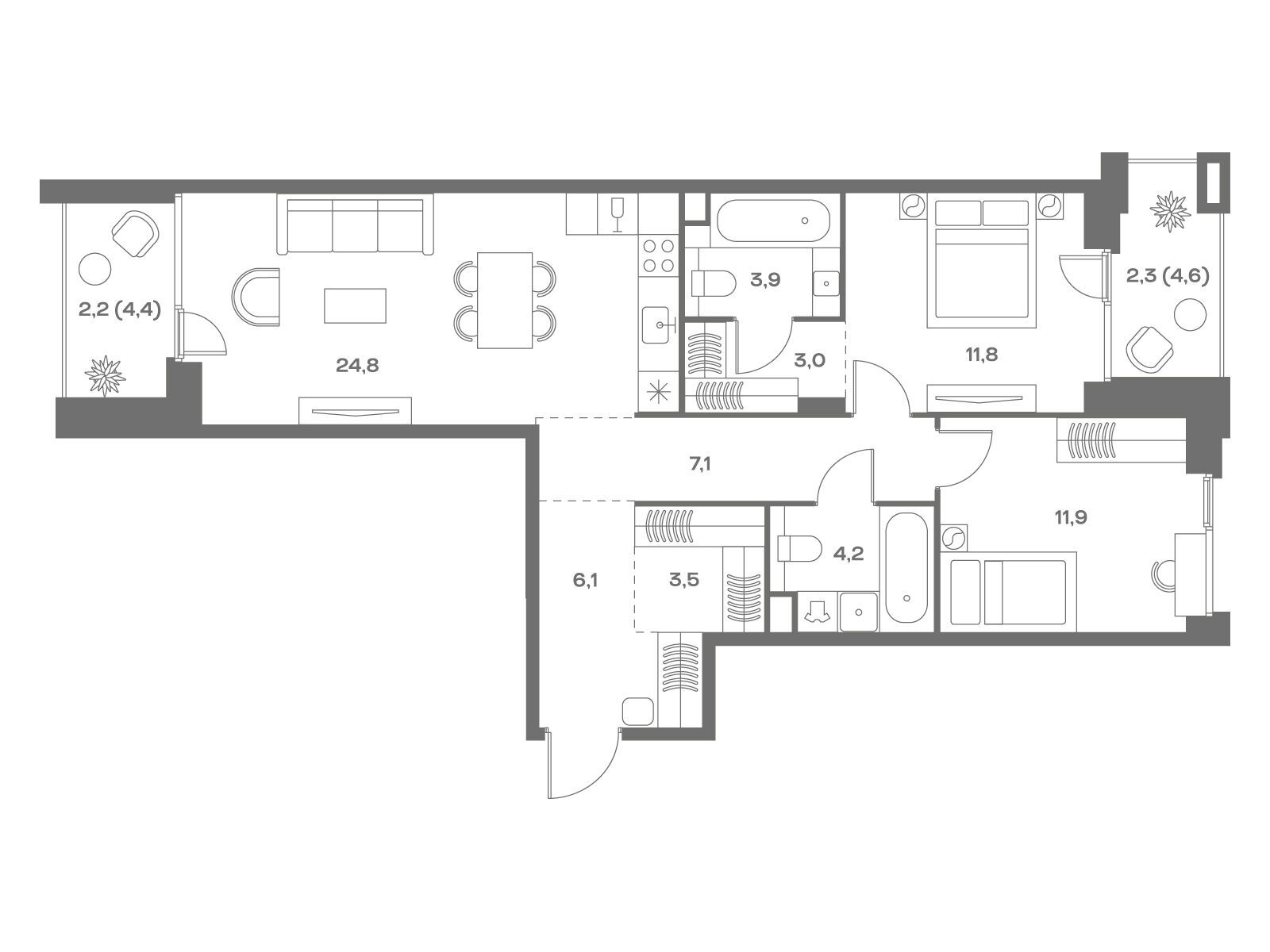 Планировка: 2-комн. квартира 80.80 м² в новостройке ЖК Соул