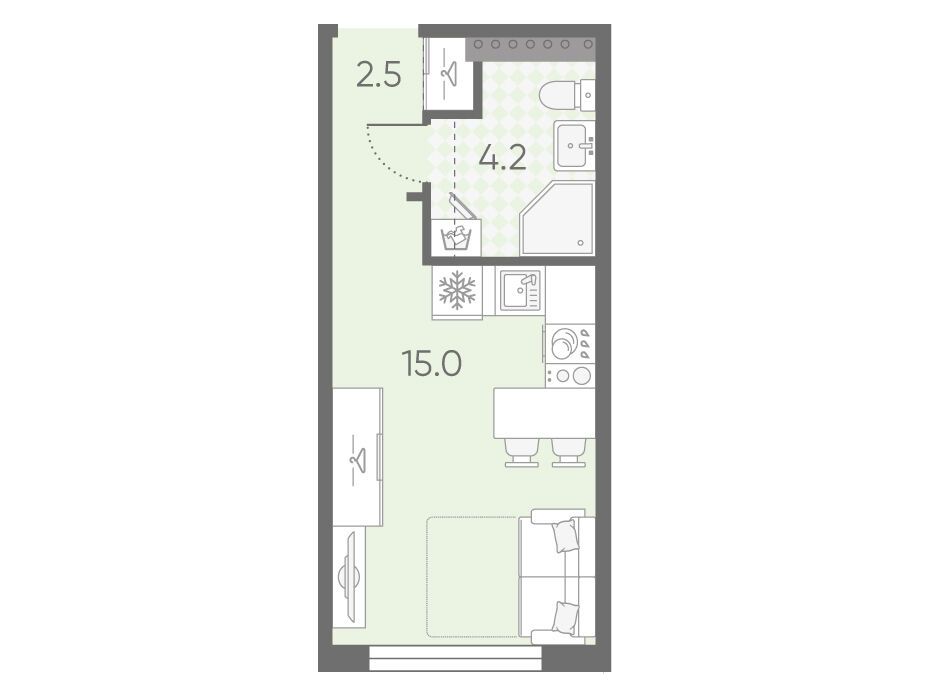 Планировка: Студия 21.70 м² в новостройке Пулково Лайк