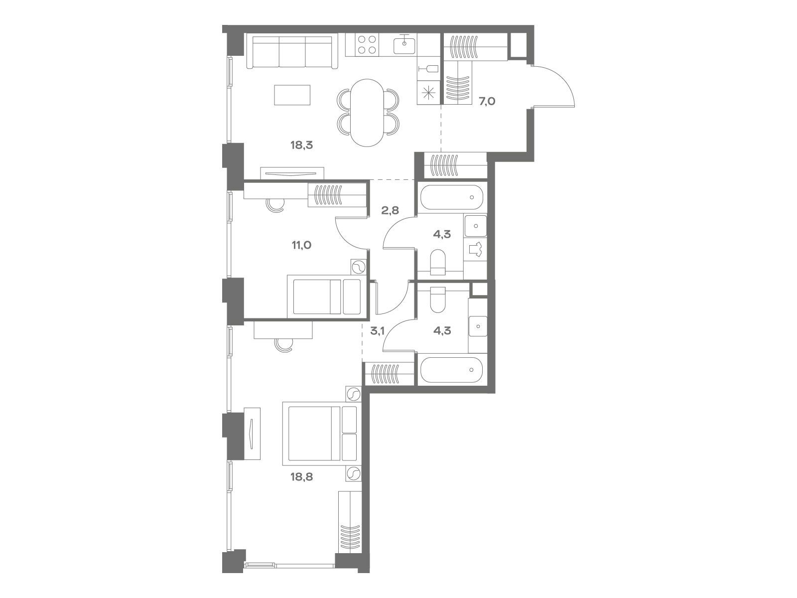 Планировка: 2-комн. квартира 69.60 м² в новостройке ЖК Соул
