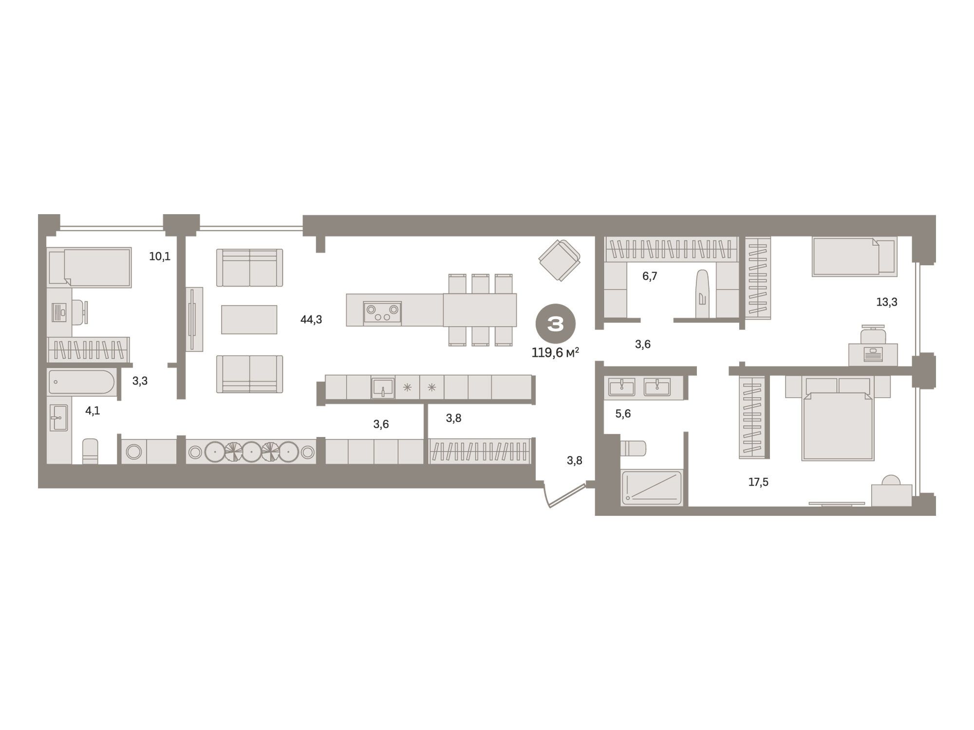 Планировка: 3-комн. квартира 119.60 м² в новостройке  Дом А