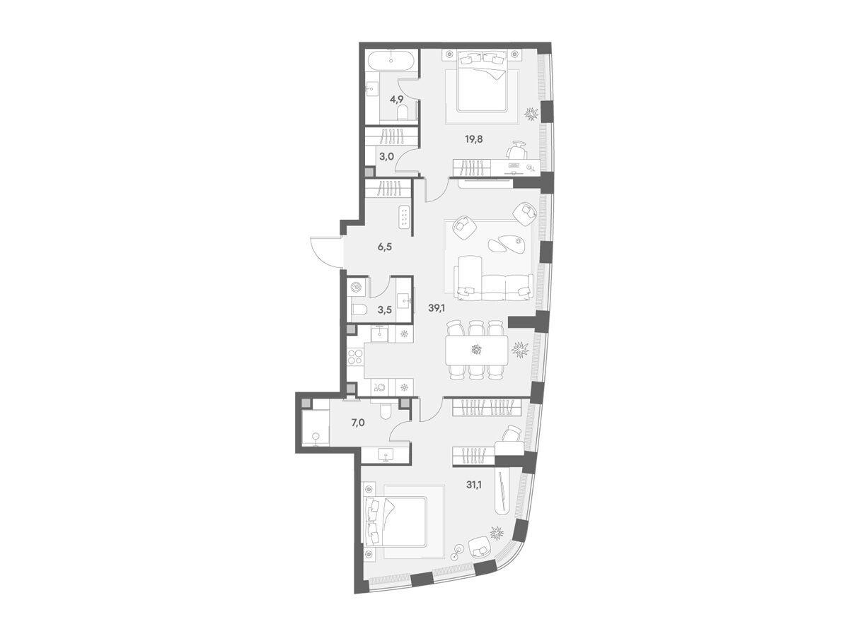 Планировка: 2-комн. квартира 114.85 м² в новостройке Энигмия