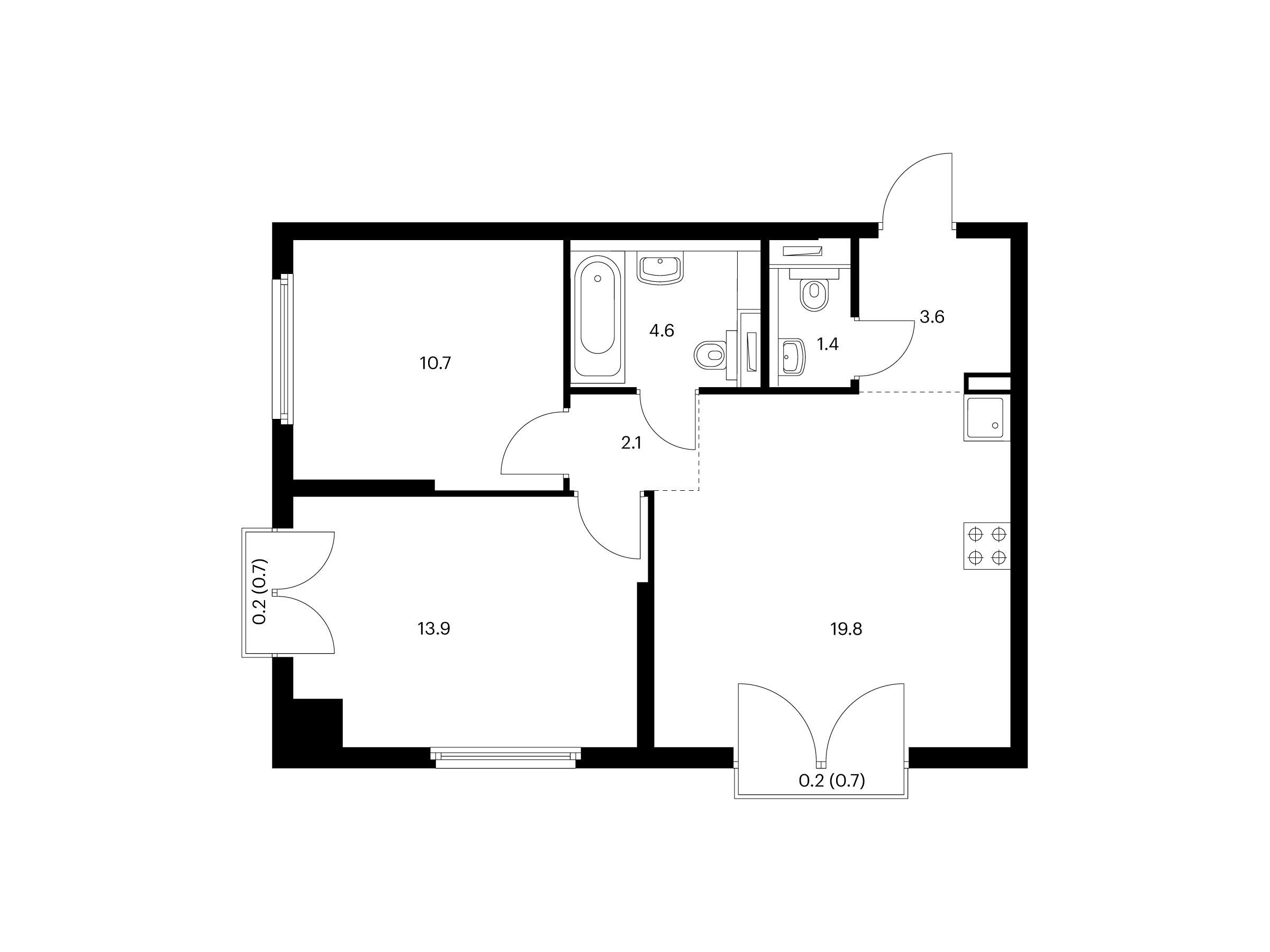 Планировка: 2-комн. квартира 56.50 м² в новостройке Барклая, 6