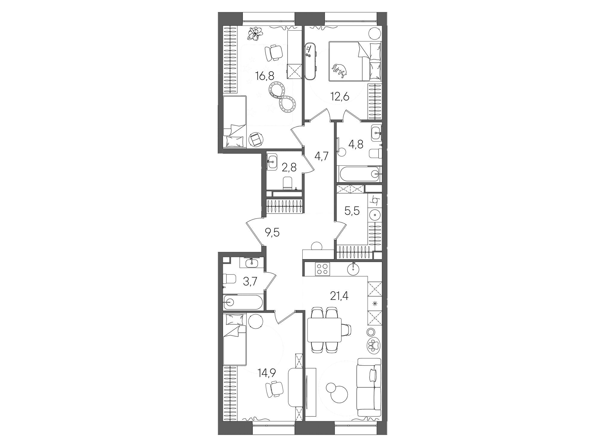 Планировка: 3-комн. квартира 96.70 м² в новостройке Стоун Райз
