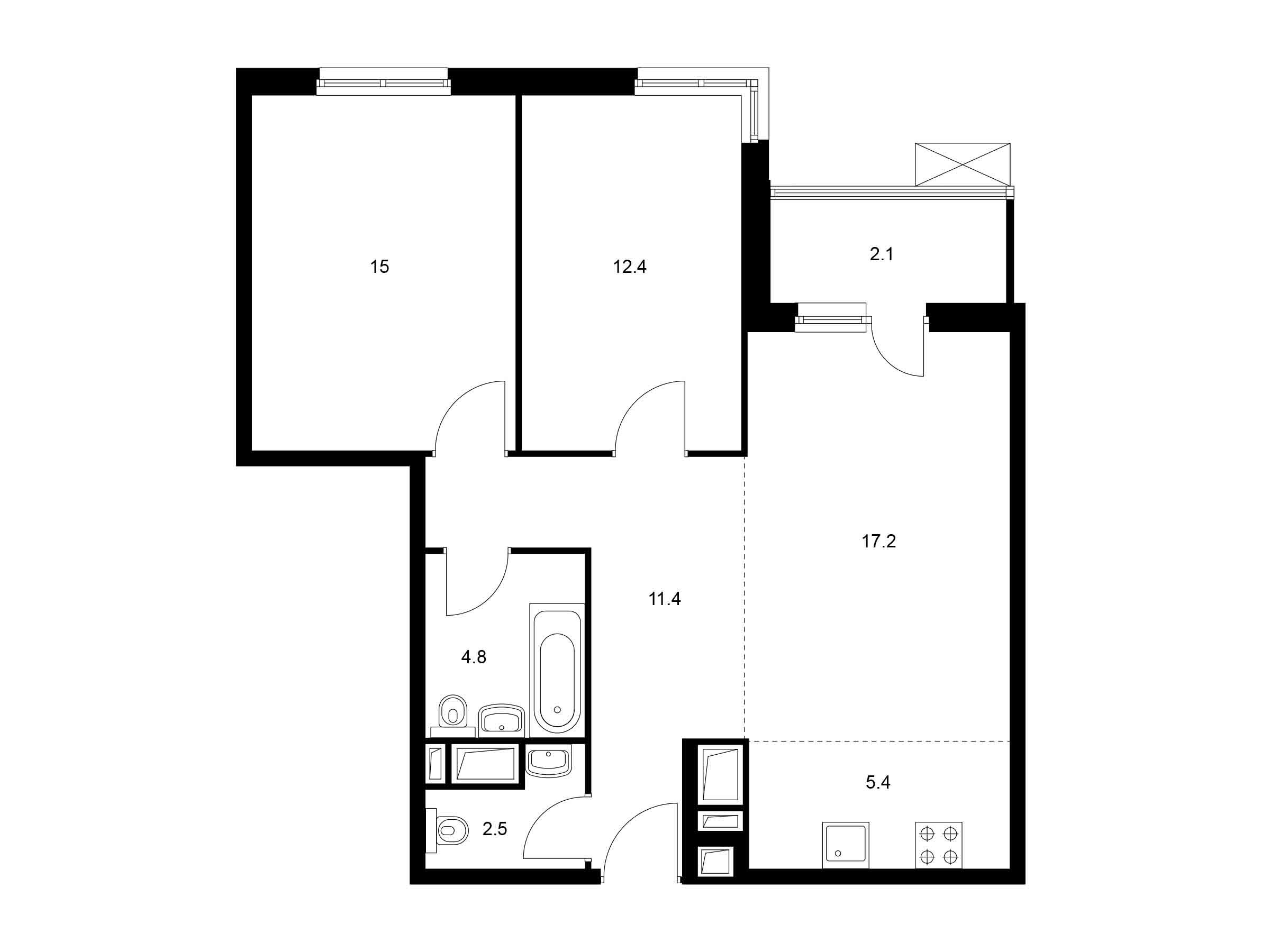 Планировка: 2-комн. квартира 70.80 м² в новостройке Митинский лес