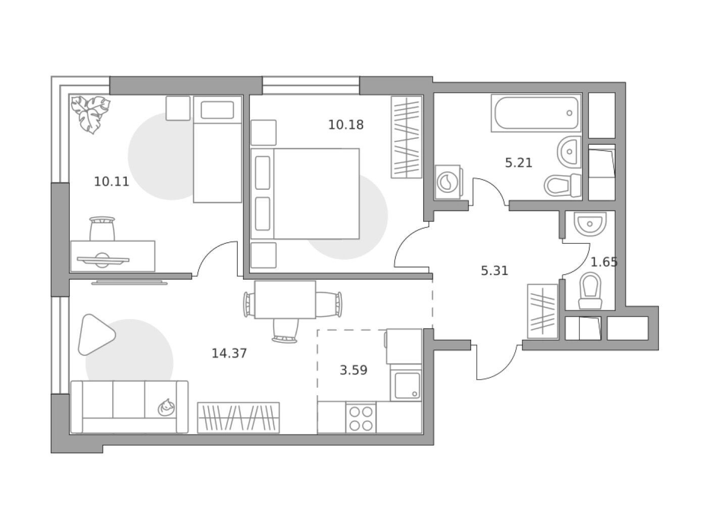 Планировка: 3-комн. квартира 50.42 м² в новостройке Аникеевский