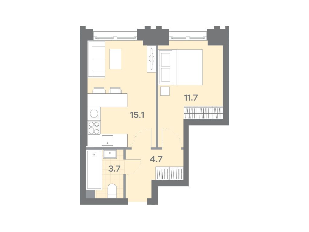 Планировка: 1-комн. квартира 35.40 м² в новостройке Дмитровское Небо