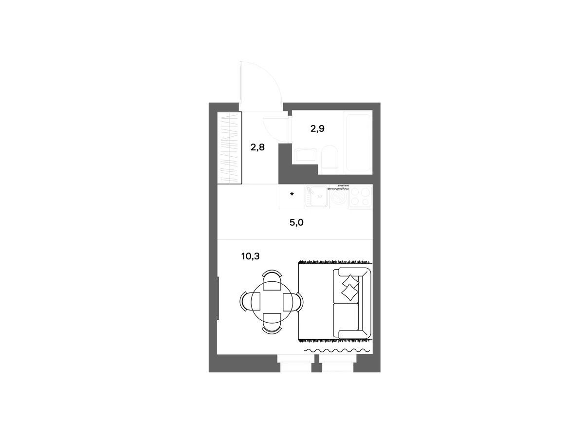 Планировка: Студия 21.00 м² в новостройке Нега