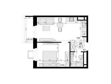 Планировка: 1-комн. квартира 43.00 м² в новостройке ЖК Одинцовские кварталы