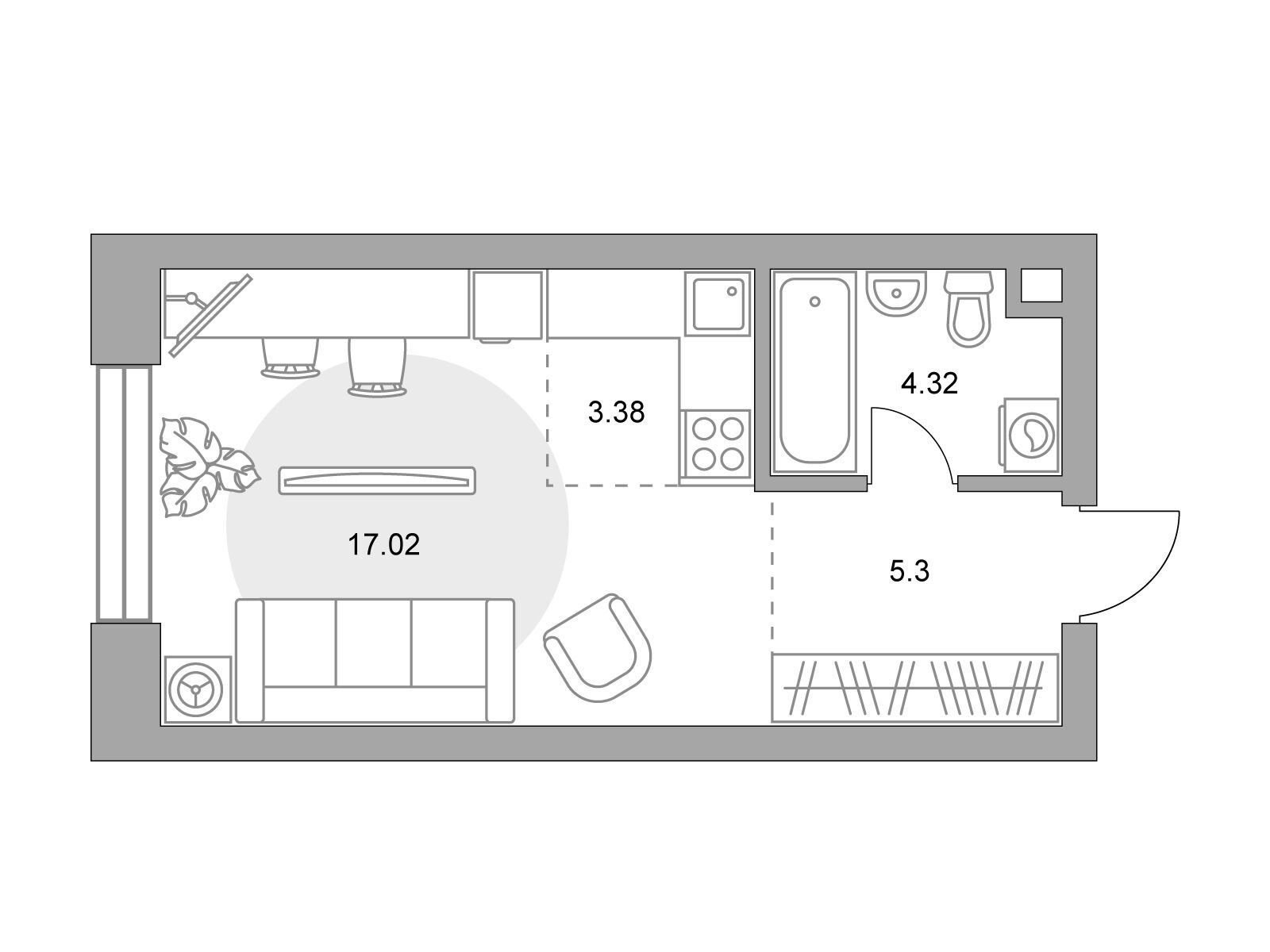 Планировка: Студия 30.02 м² в новостройке Павелецкая от Гранель