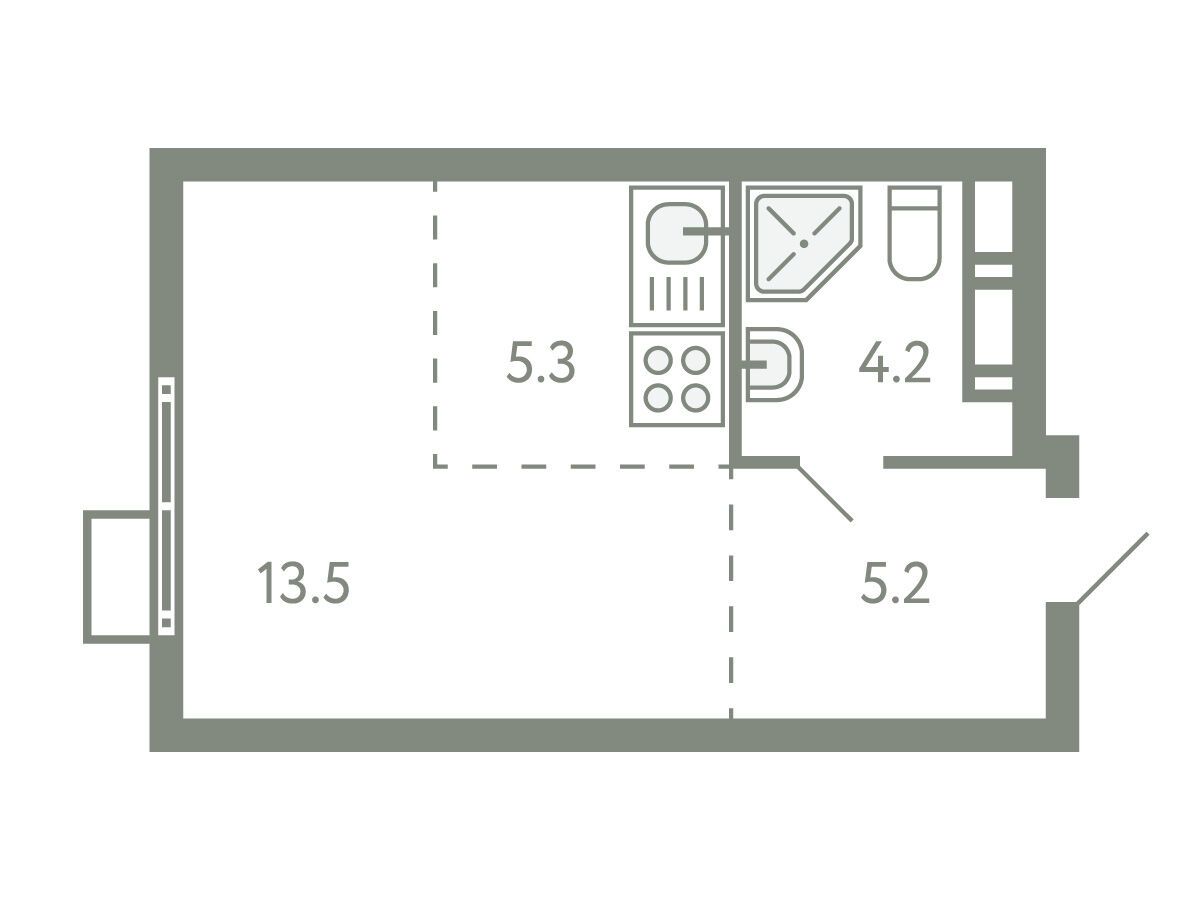 Планировка: Студия 27.50 м² в новостройке Ново-Молоково