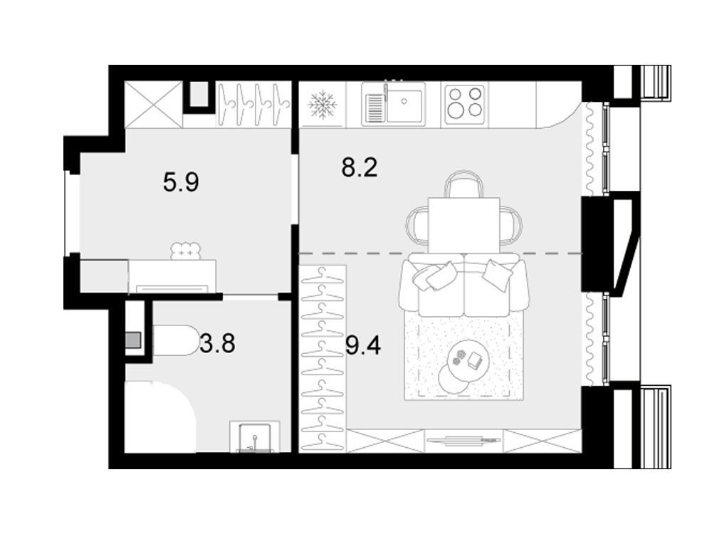 Планировка: Студия 27.30 м² в новостройке Новая Звезда II