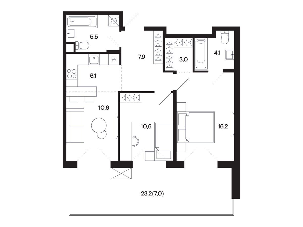 Планировка: 2-комн. квартира 70.55 м² в новостройке Базаева 11