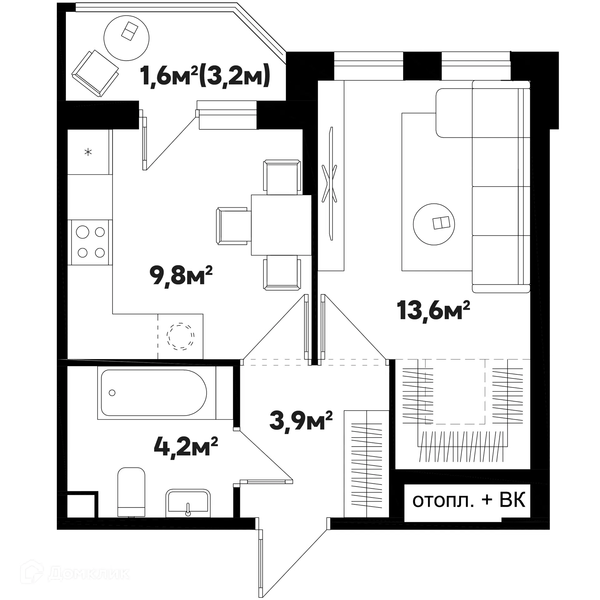 Планировка: 1-комн. квартира 33.10 м² в новостройке Спортивная деревня