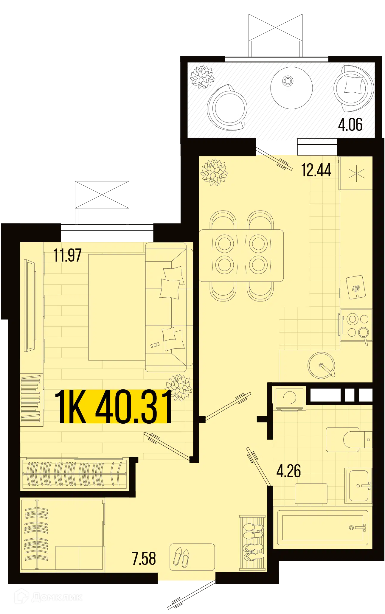 Планировка: 1-комн. квартира 36.25 м² в новостройке Цветной бульвар