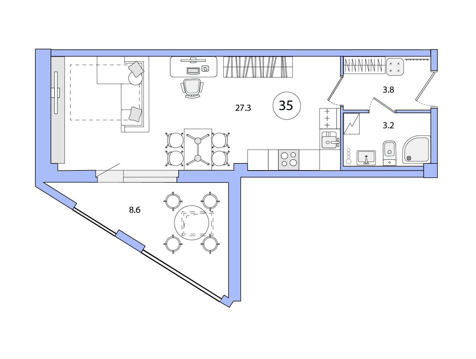 Планировка: Студия 42.90 м² в новостройке Одоевский