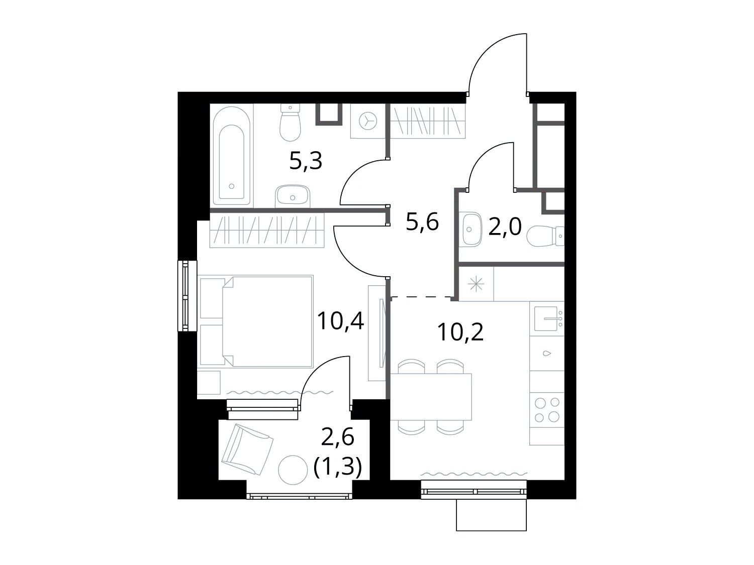 Планировка: 1-комн. квартира 34.80 м² в новостройке 1-й Химкинский