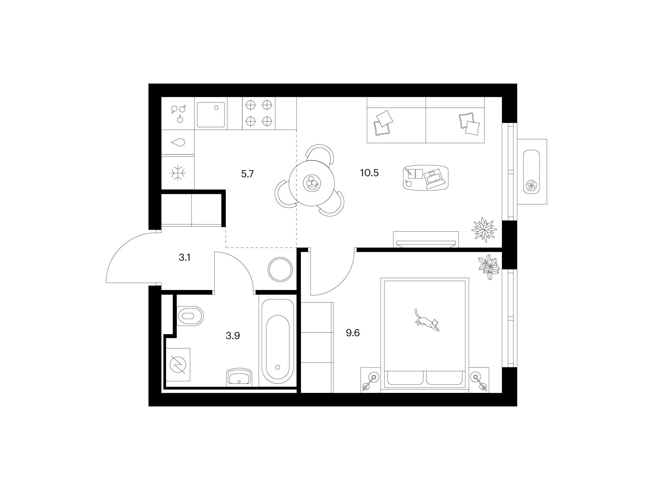 Планировка: 1-комн. квартира 32.80 м² в новостройке Янинский лес