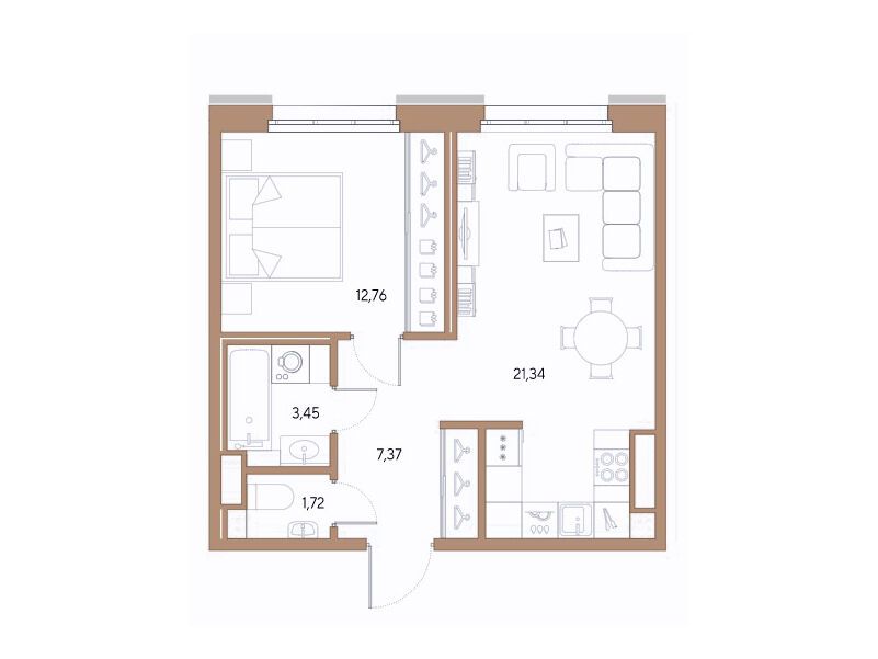 Планировка: 1-комн. квартира 46.66 м² в новостройке ЖК Черная речка, 41
