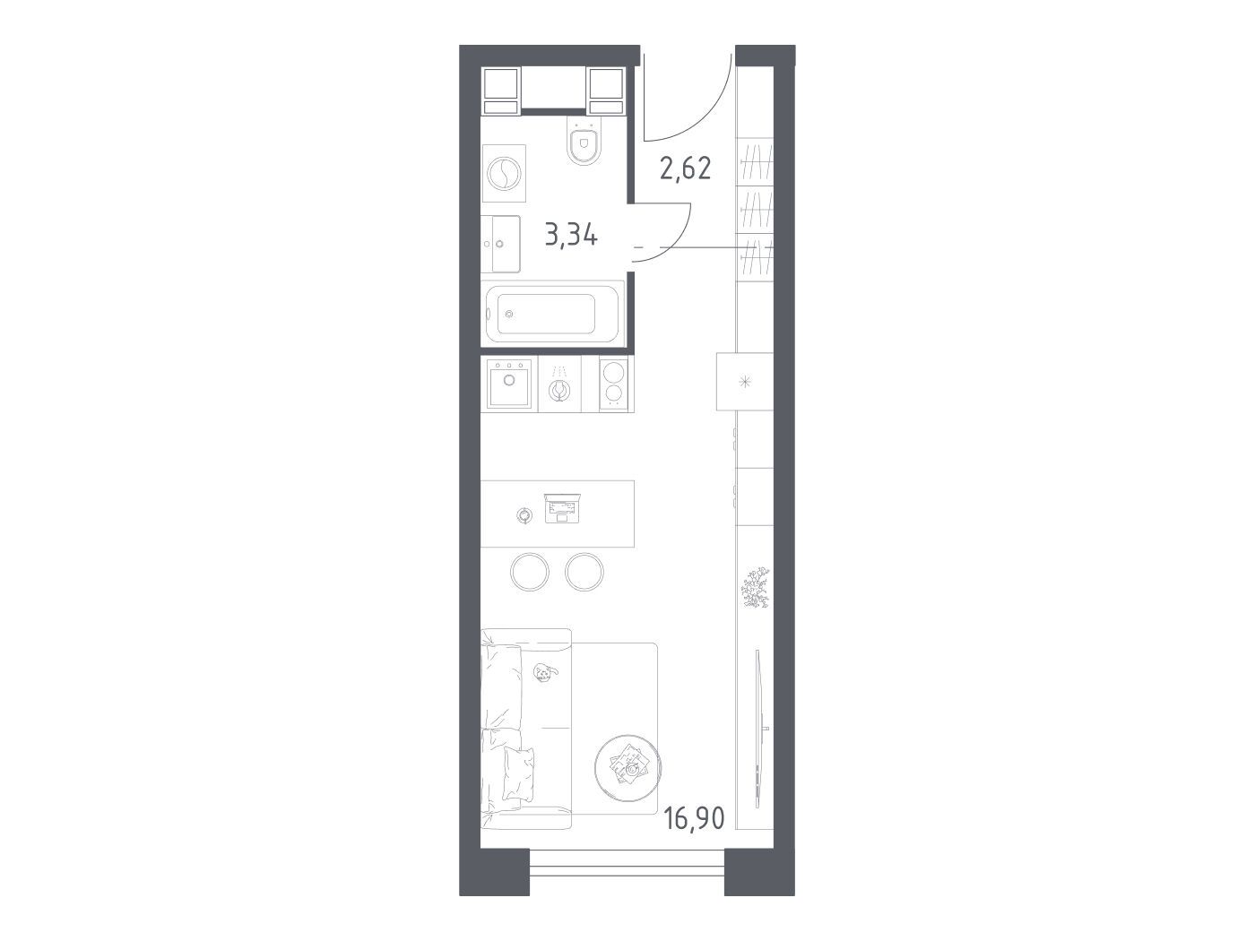 Планировка: Студия 22.86 м² в новостройке Пятницкое 58