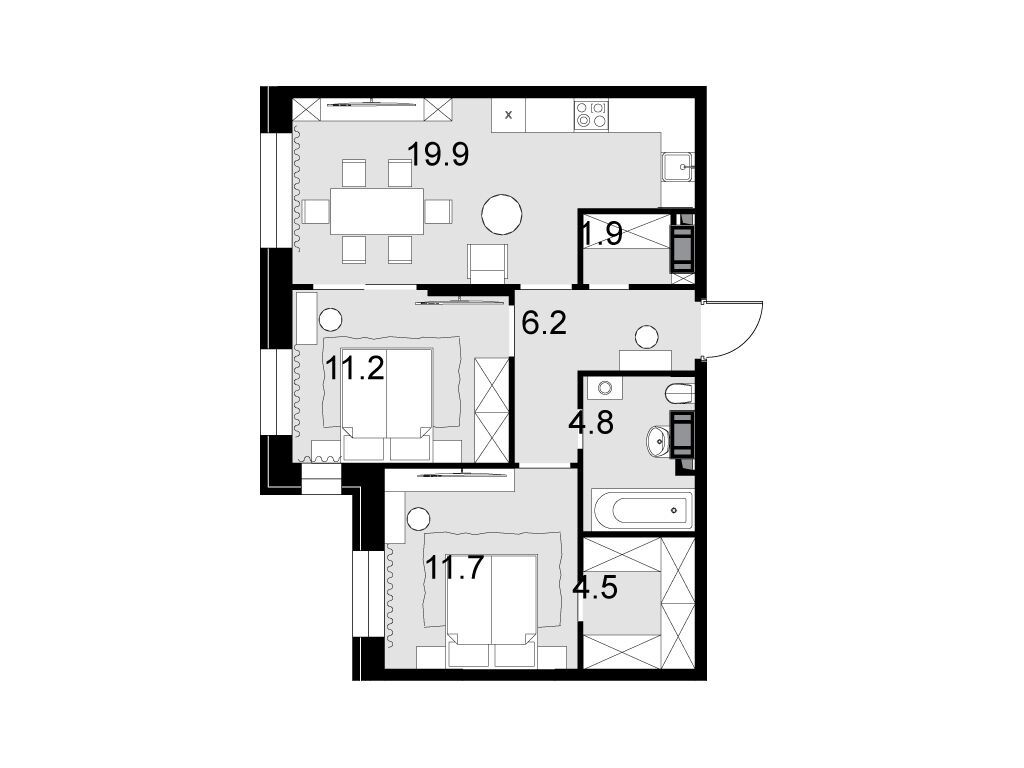 Планировка: 2-комн. квартира 60.20 м² в новостройке ЖК Театральный квартал
