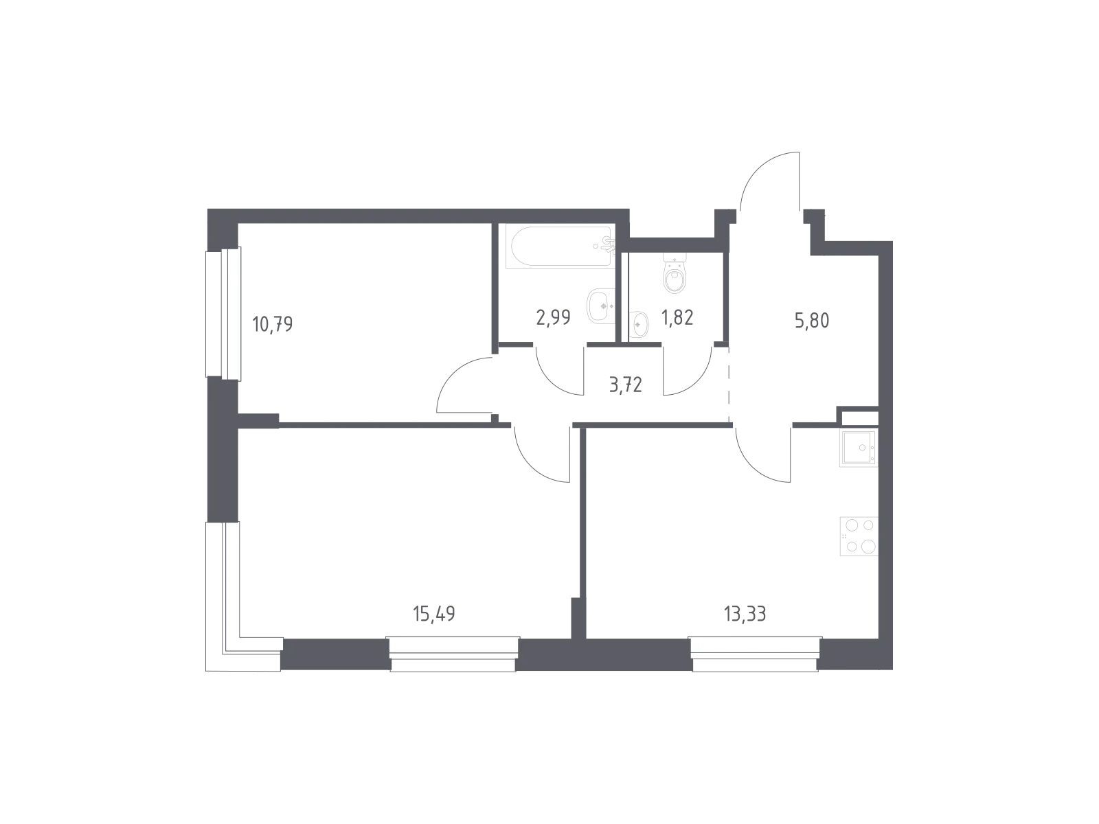 Планировка: 2-комн. квартира 53.94 м² в новостройке Новое Внуково