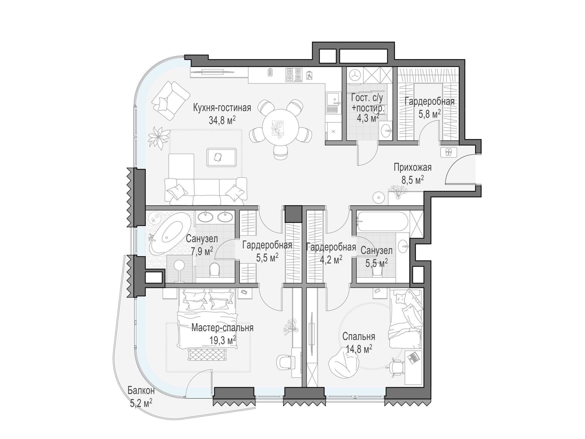 Планировка: 2-комн. квартира 116.60 м² в новостройке Дом Лаврушинский