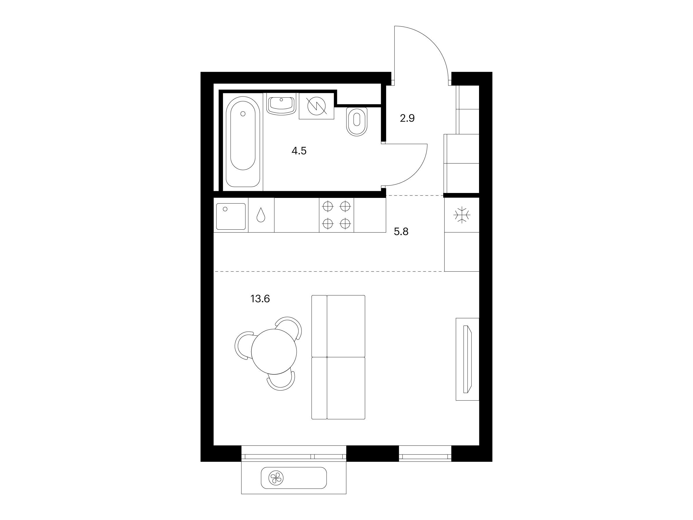 Планировка: Студия 26.80 м² в новостройке Витебский парк