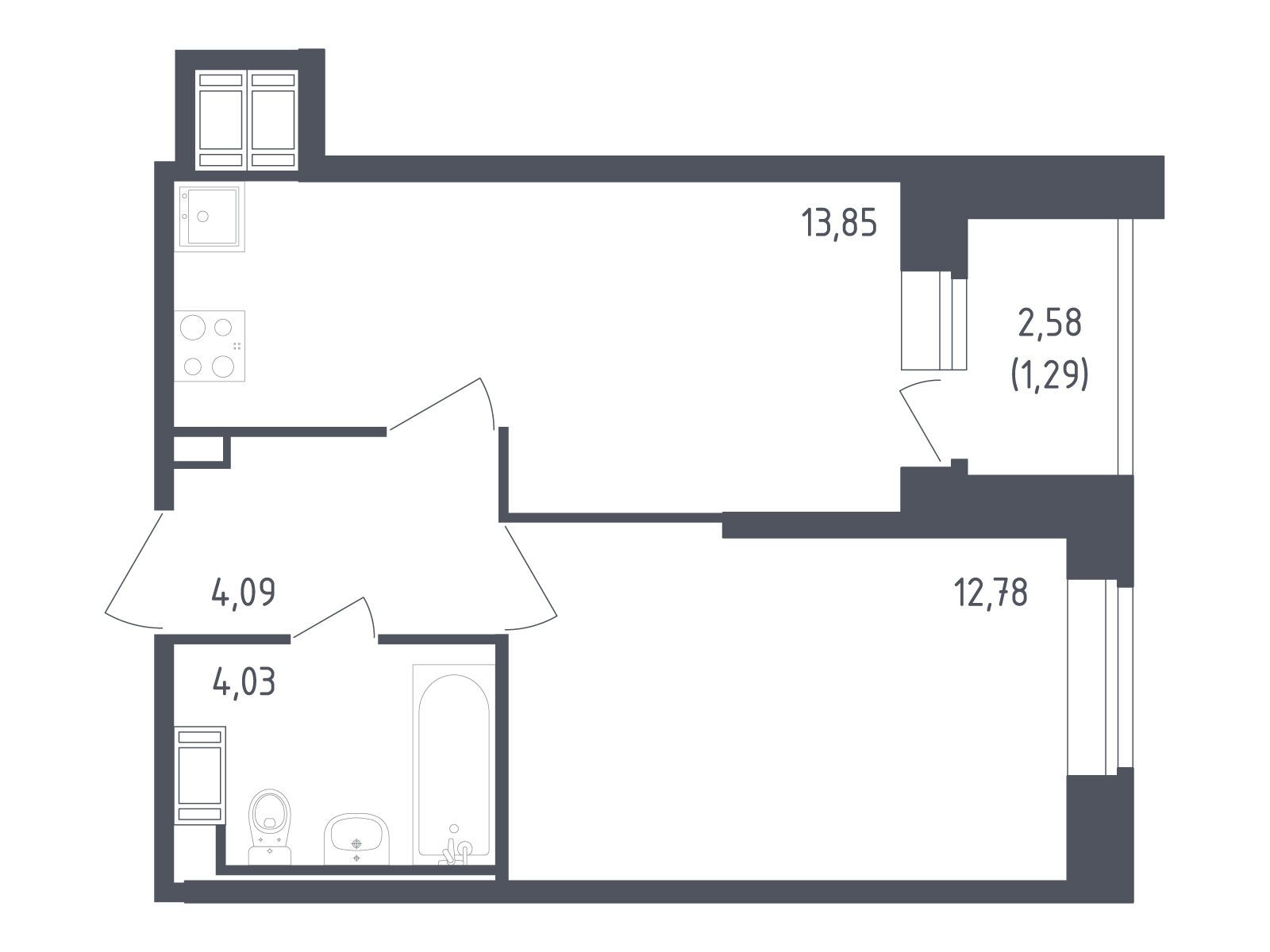Планировка: 1-комн. квартира 36.04 м² в новостройке Живи! В Рыбацком