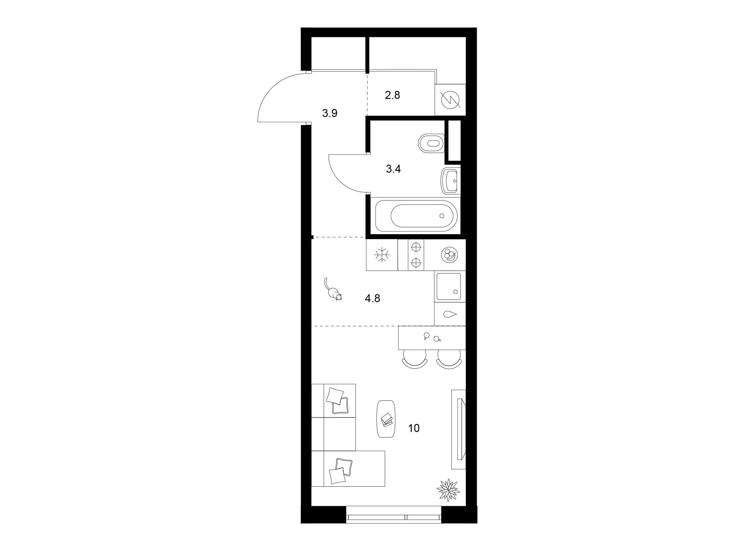 Планировка: Студия 24.90 м² в новостройке Бунинская набережная