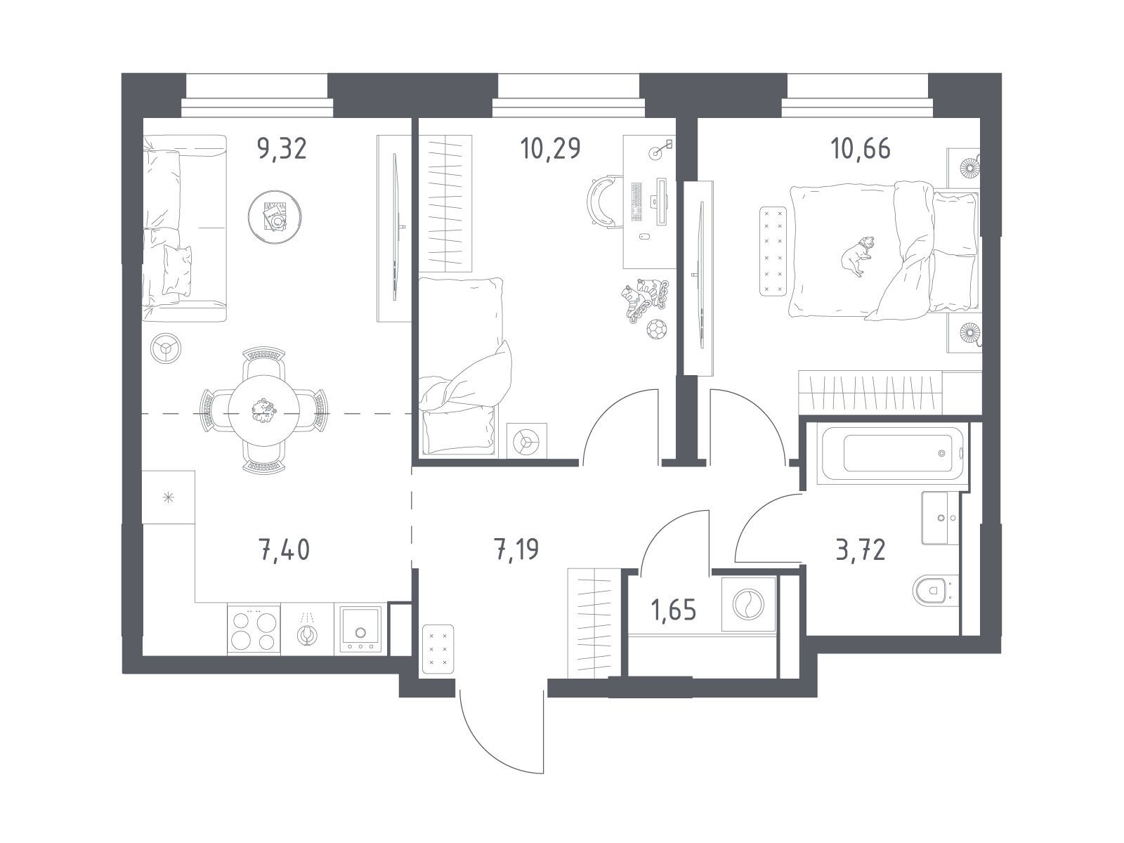 Планировка: 2-комн. квартира 50.30 м² в новостройке Квартал Строгино