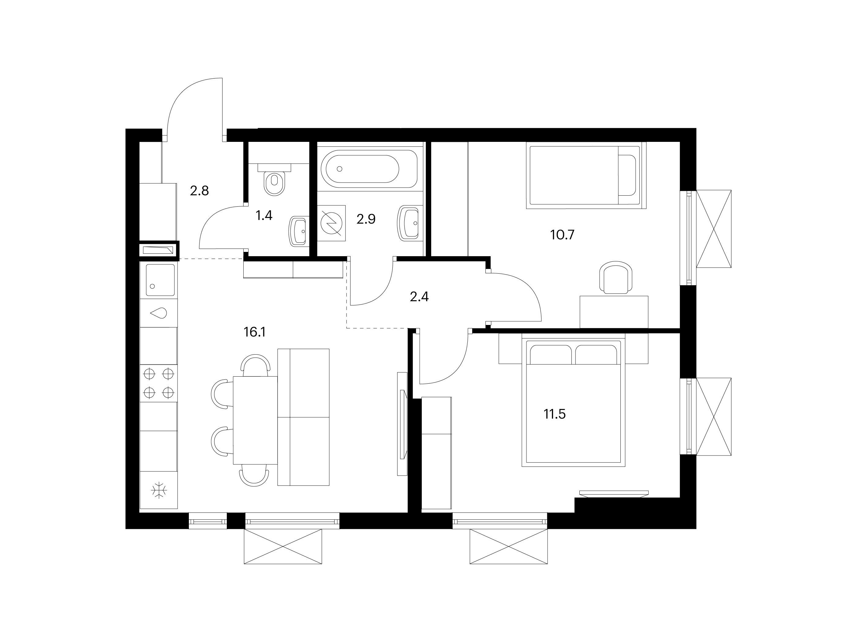 Планировка: 2-комн. квартира 47.80 м² в новостройке ЖК Яуза парк