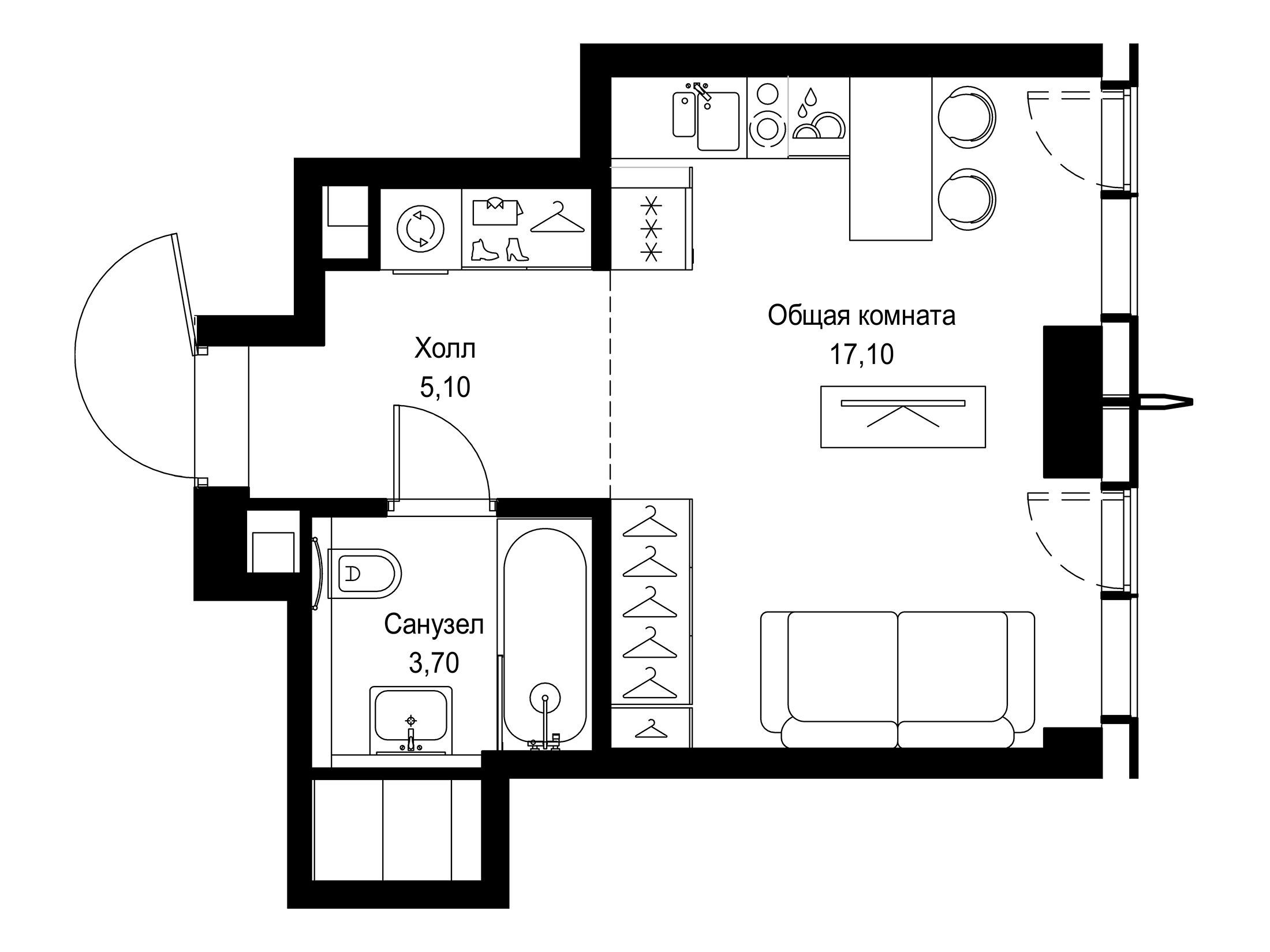 Планировка: Студия 25.90 м² в новостройке Сити Бэй
