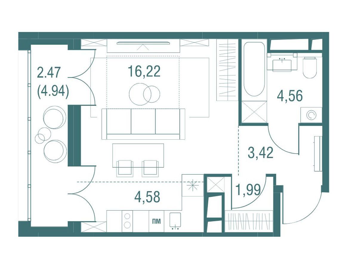 Планировка: Студия 33.15 м² в новостройке Одинбург