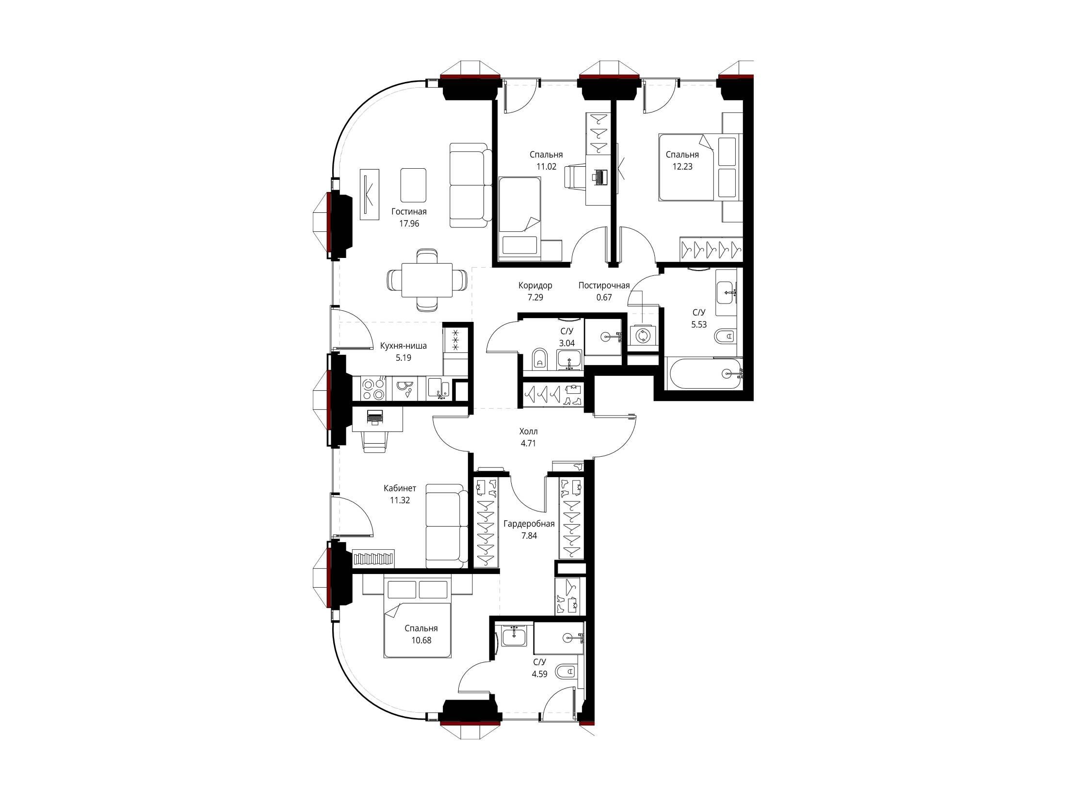Планировка: 4-комн. квартира 102.07 м² в новостройке Сет