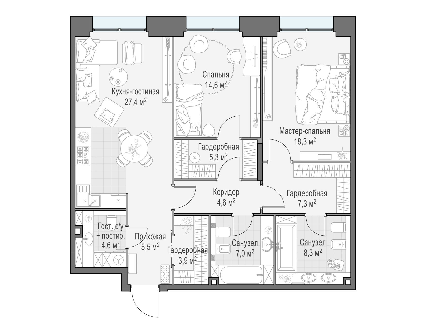 Планировка: 2-комн. квартира 106.70 м² в новостройке Лайф тайм