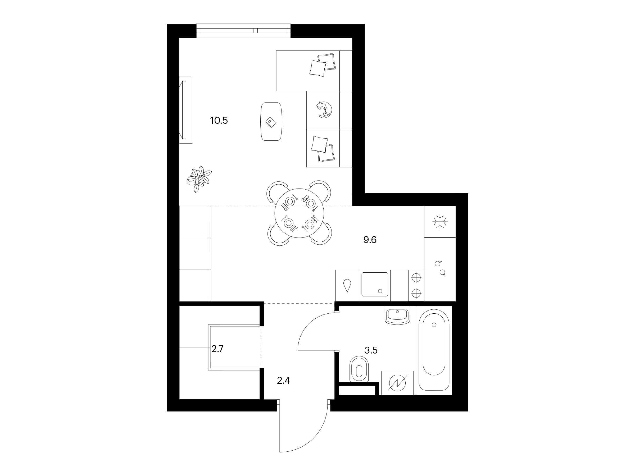 Планировка: Студия 28.70 м² в новостройке Середневский лес