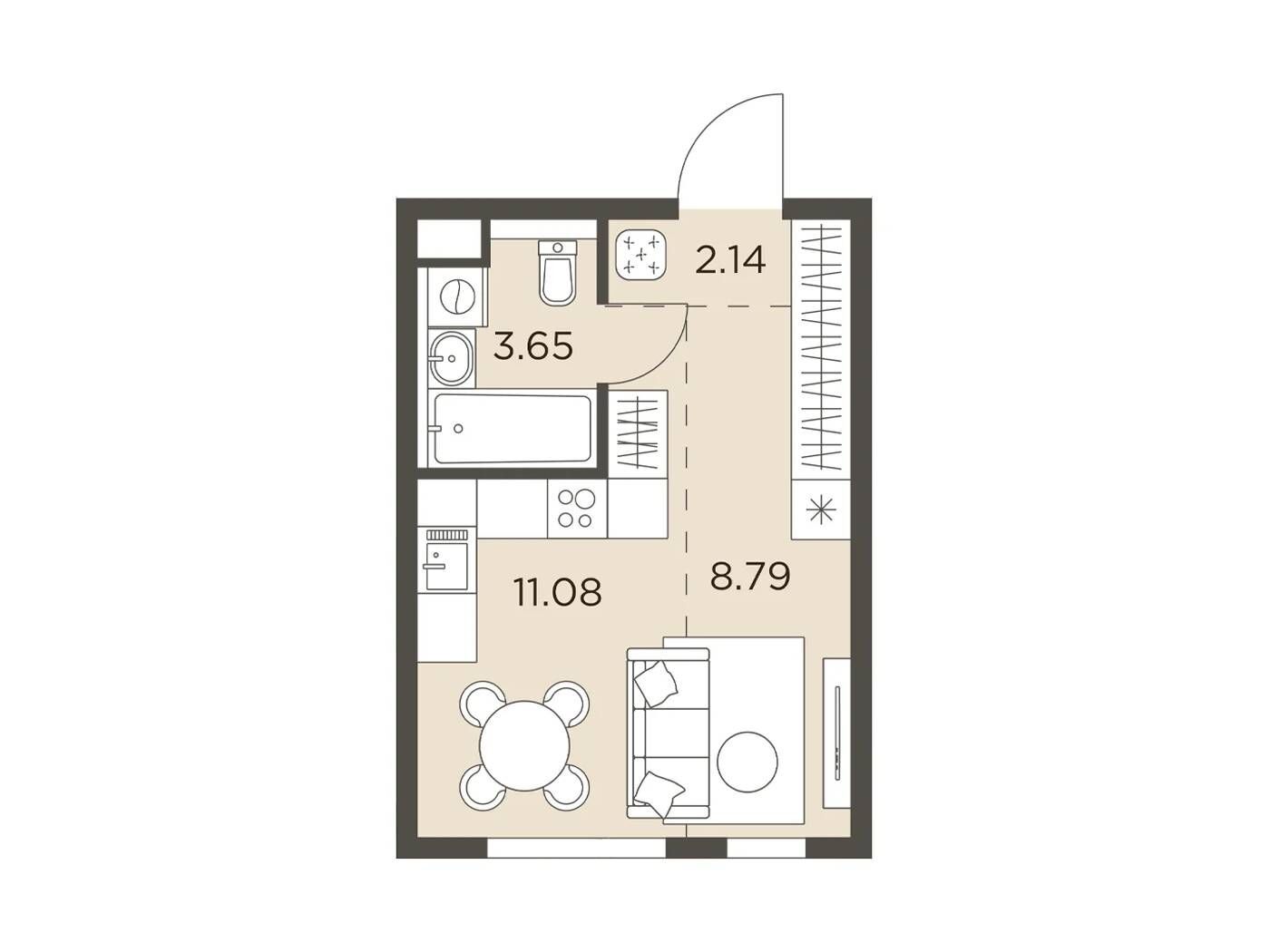 Планировка: Студия 25.66 м² в новостройке Одинград