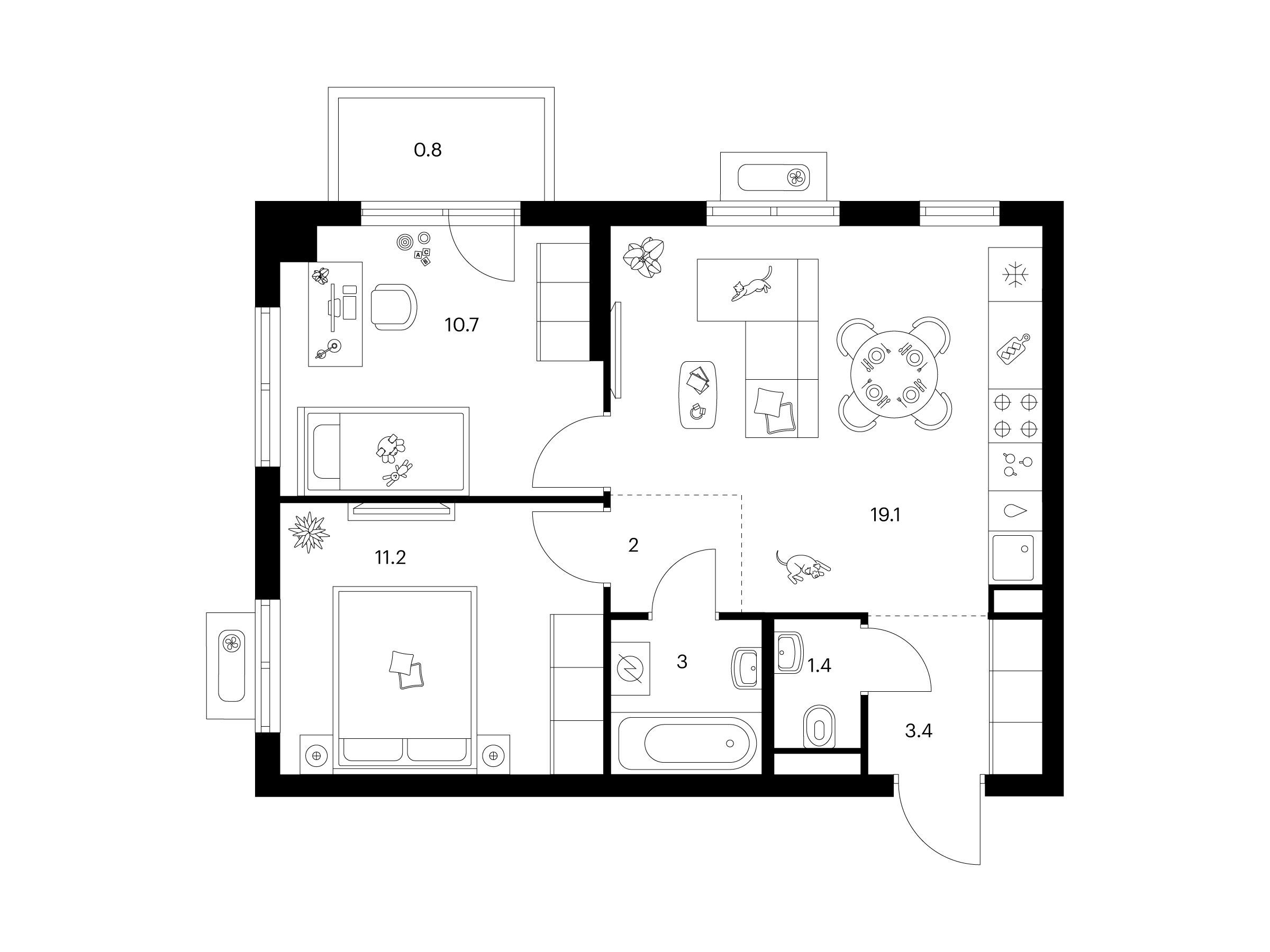 Планировка: 2-комн. квартира 51.60 м² в новостройке Янинский лес
