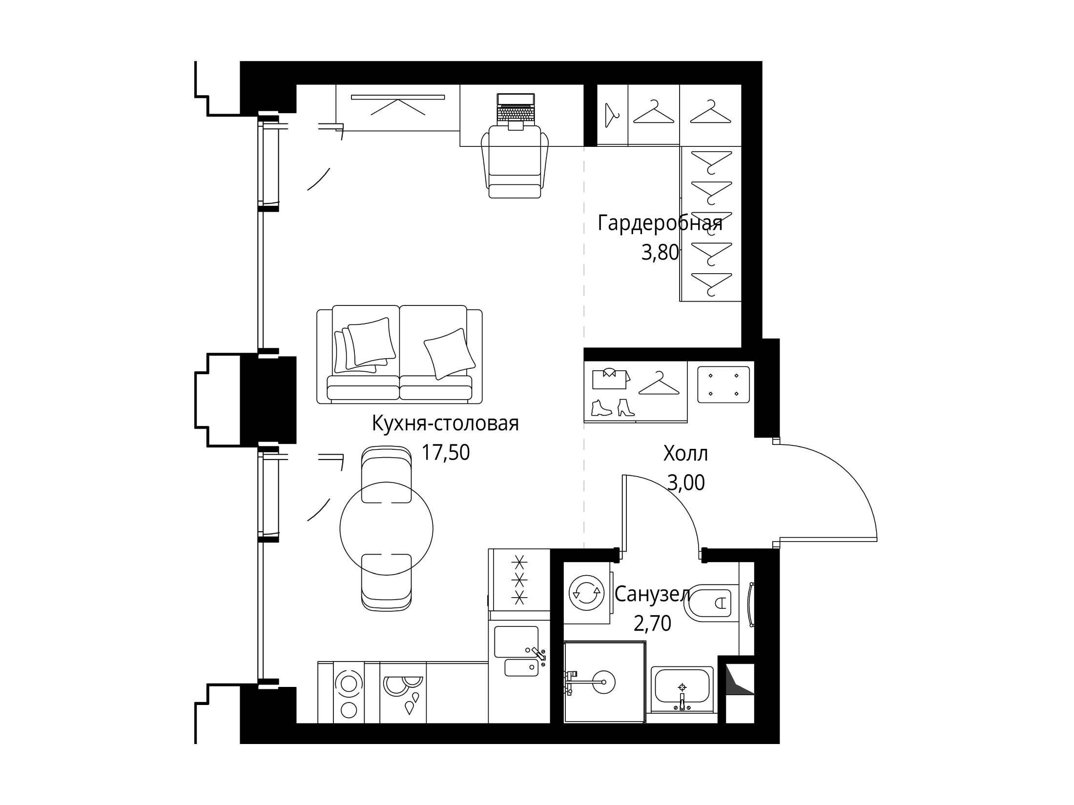 Планировка: Студия 27.10 м² в новостройке Сет