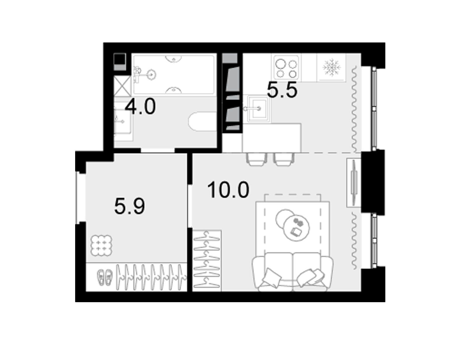Планировка: Студия 25.40 м² в новостройке Новая Звезда II